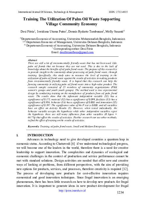 (PDF) Training The Utilization Of Palm Oil Waste Supporting Village ...