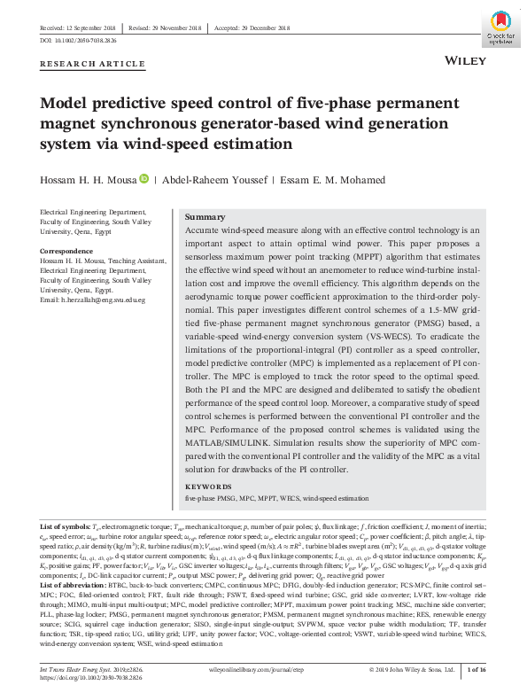 (PDF) Model predictive speed control of five‐phase permanent magnet ...