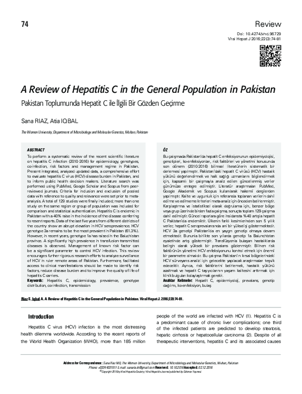 (PDF) A Review of Hepatitis C in the General Population in Pakistan