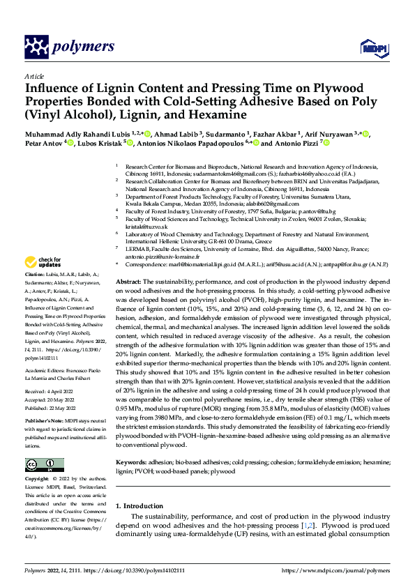 (PDF) Influence of Lignin Content and Pressing Time on Plywood ...