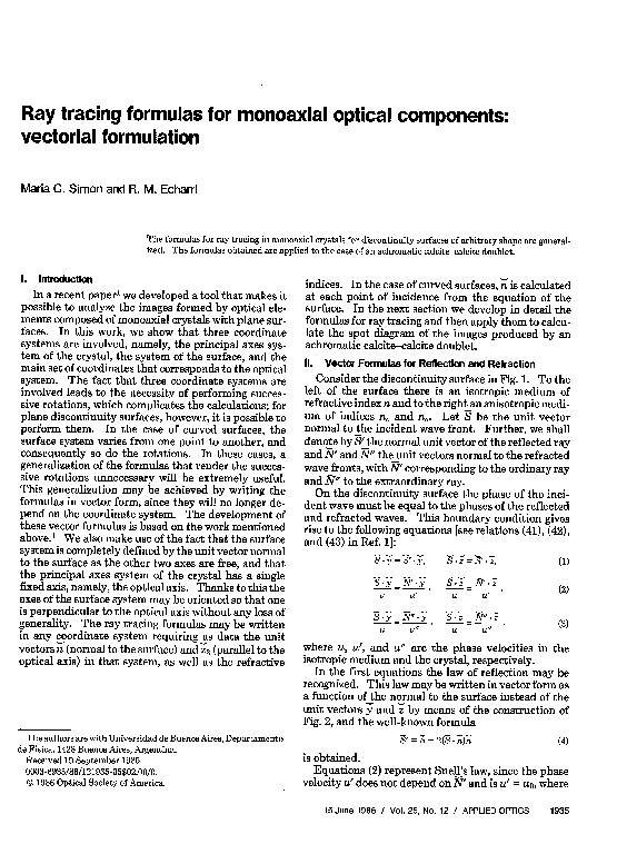 (PDF) Ray tracing formulas for monoaxial optical components: vectorial ...