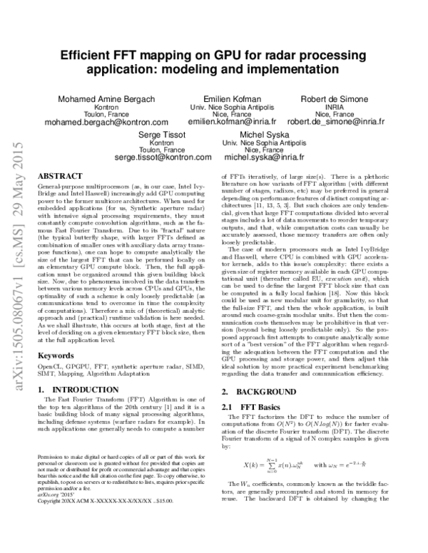 (PDF) Efficient FFT mapping on GPU for radar processing application ...