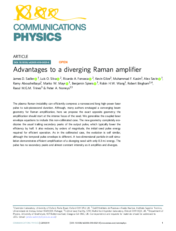 (PDF) Advantages to a diverging Raman amplifier Ricardo Fonseca