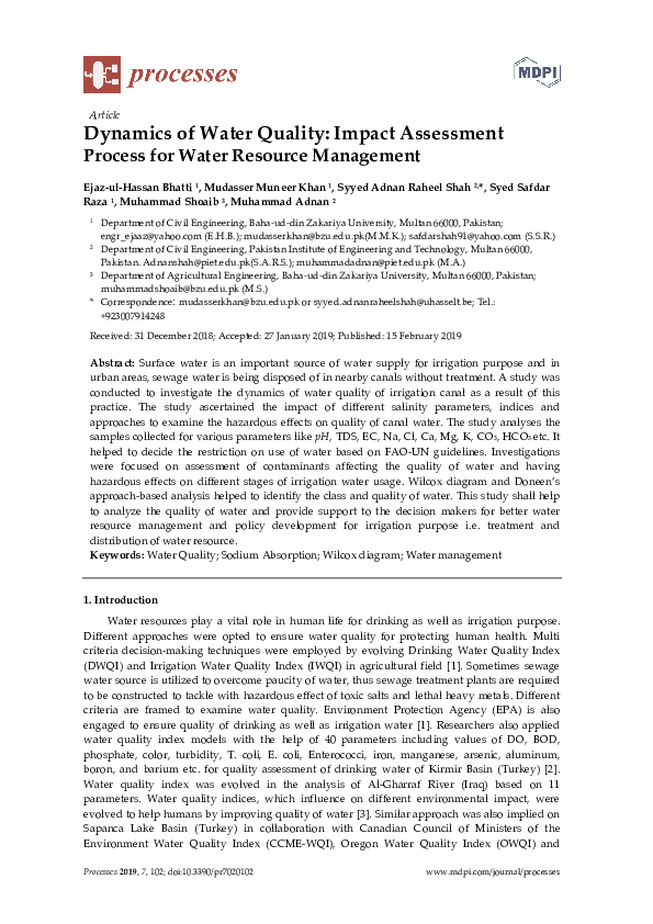 (PDF) Dynamics of Water Quality Impact Assessment Process for Water