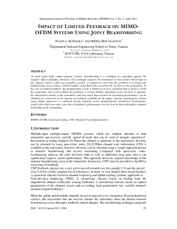 (PDF) Impact of Limited Feedback on MIMO-OFDM Systems Using Joint ...