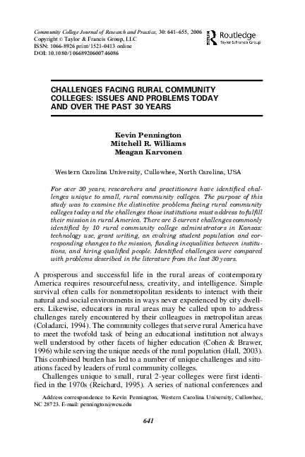 (PDF) Challenges Facing Rural Community Colleges: Issues and Problems ...