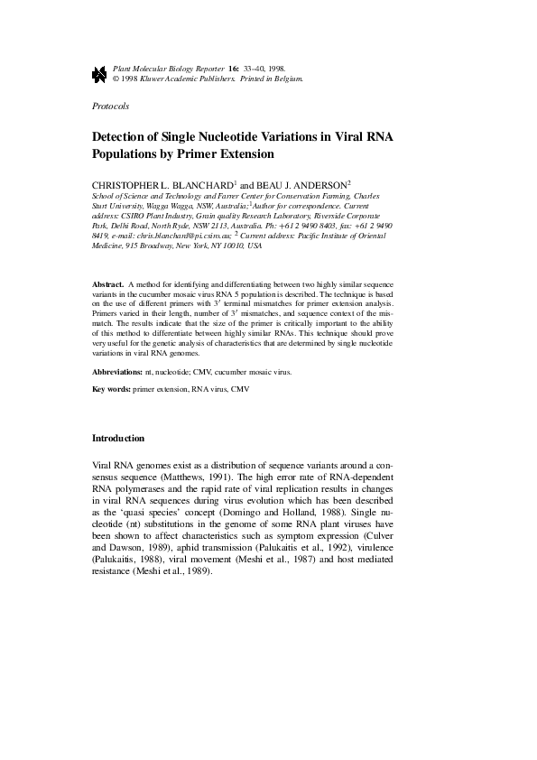 (PDF) Detection of Single Nucleotide Variations in Viral RNA ...