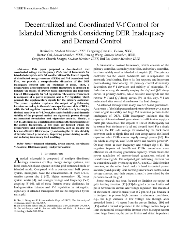 (PDF) Decentralized and Coordinated Vf Control for Islanded Microgrids ...