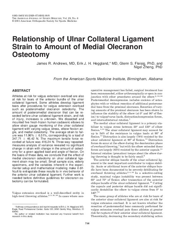 (PDF) Relationship of Ulnar Collateral Ligament Strain to Amount of ...