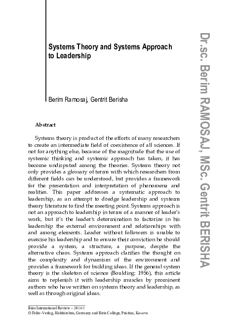 (PDF) Systems Theory and Systems Approach to Leadership