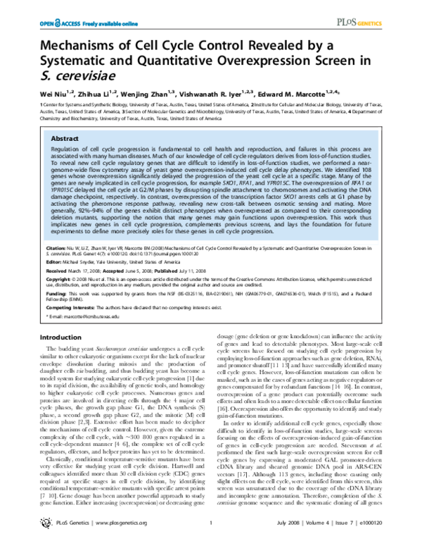 (PDF) Mechanisms of Cell Cycle Control Revealed by a Systematic and ...