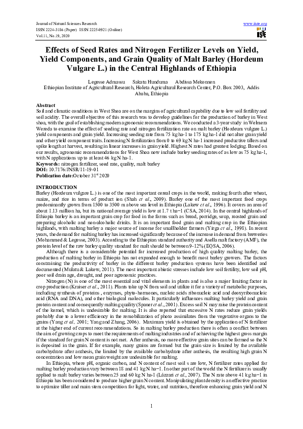 (PDF) Effects of Seed Rates and Nitrogen Fertilizer Levels on Yield ...