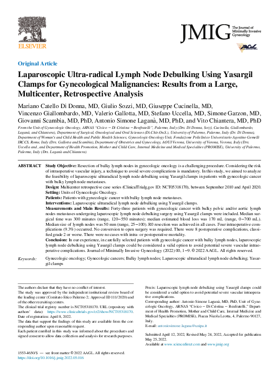 (PDF) Laparoscopic Ultra-radical Lymph Node Debulking Using Yasargil ...