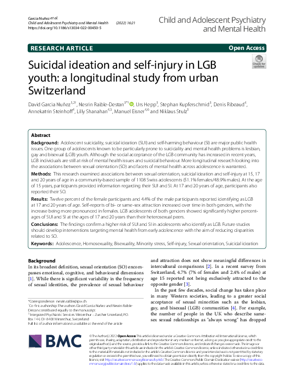 (PDF) Suicidal ideation and self-injury in LGB youth: a longitudinal ...
