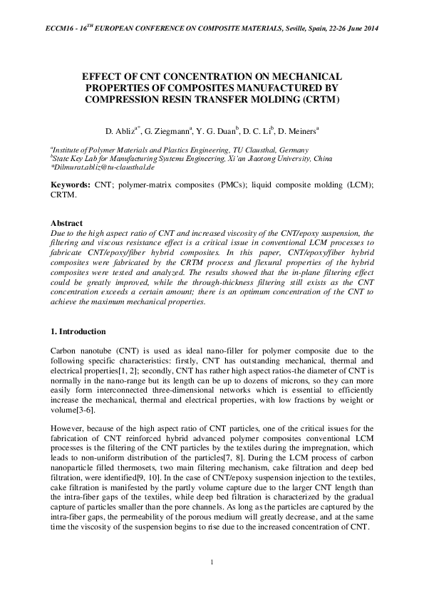(PDF) Effect of CNT Concentration on Mechanical Properties of ...