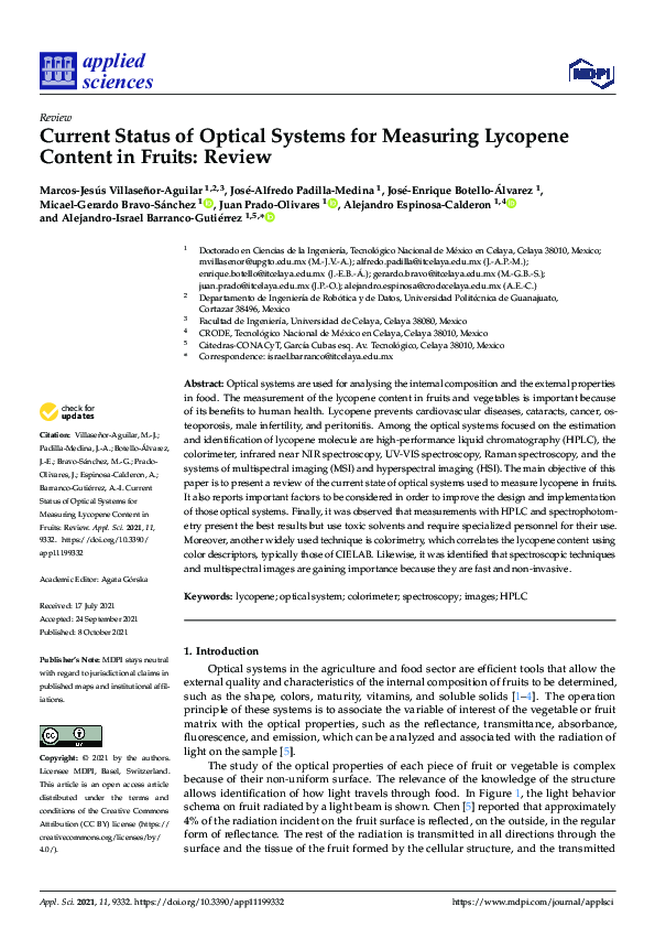 (PDF) Current Status of Optical Systems for Measuring Lycopene Content