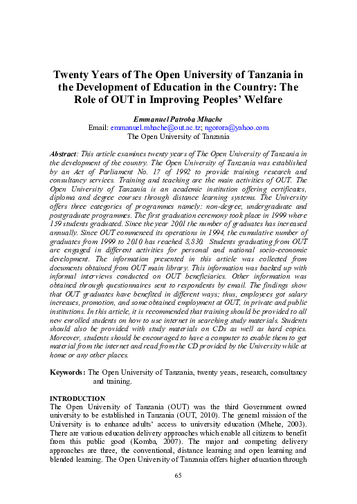 (PDF) Twenty Years of The Open University of Tanzania in the ...