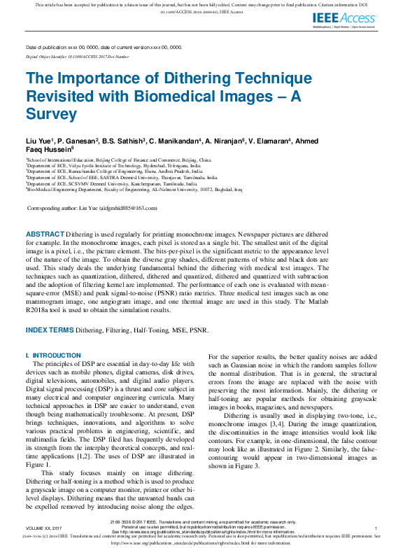 (PDF) The Importance of Dithering Technique Revisited with Biomedical ...