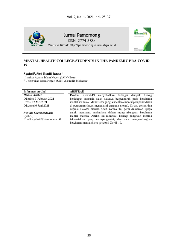 (PDF) MENTAL HEALTH COLLEGE STUDENTS IN THE PANDEMIC ERA COVID-19