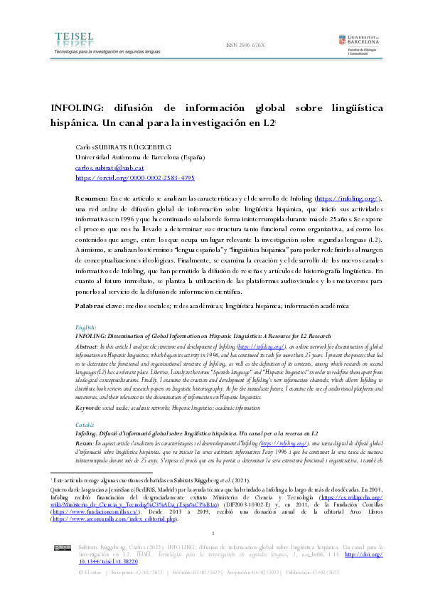  PDF INFOLING Difusi n De Informaci n Global Sobre Ling stica 