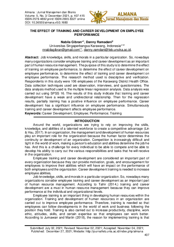 (PDF) The Effect of Training and Career Development on Employee Performance