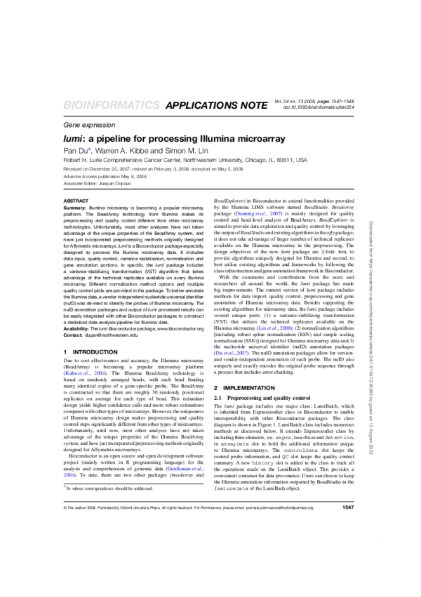 (PDF) lumi: a pipeline for processing Illumina microarray