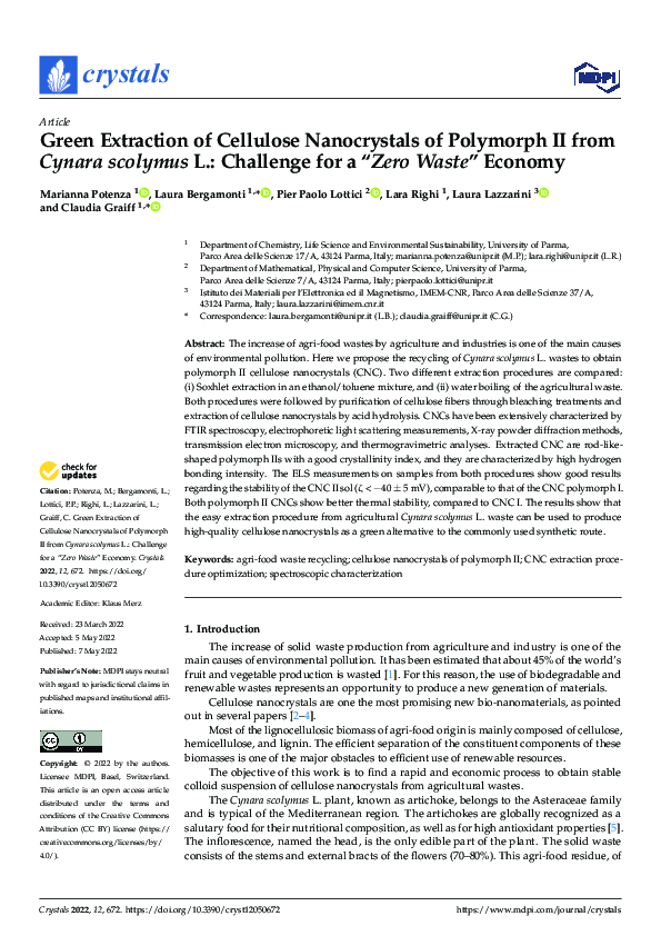 (PDF) Green Extraction of Cellulose Nanocrystals of Polymorph II from ...