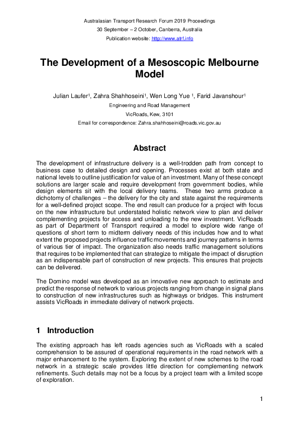 (PDF) The Development of a Mesoscopic Melbourne Model