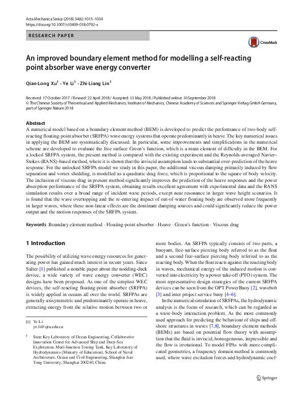 (PDF) An improved boundary element method for modelling a self-reacting ...