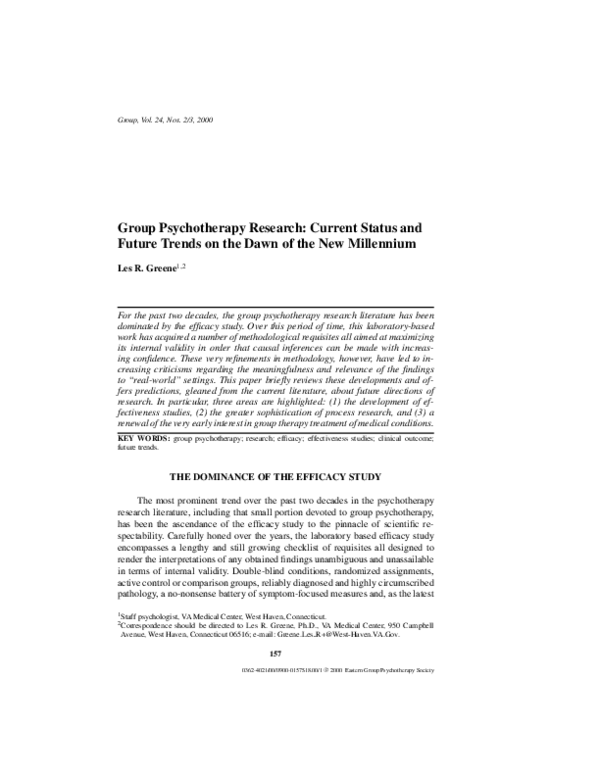 (PDF) Group Psychotherapy Research: Current Status and Future Trends on ...