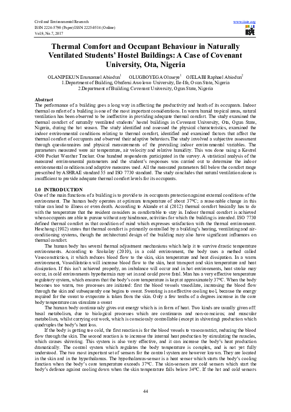 (PDF) Thermal Comfort and Occupant Behaviour in Naturally Ventilated ...