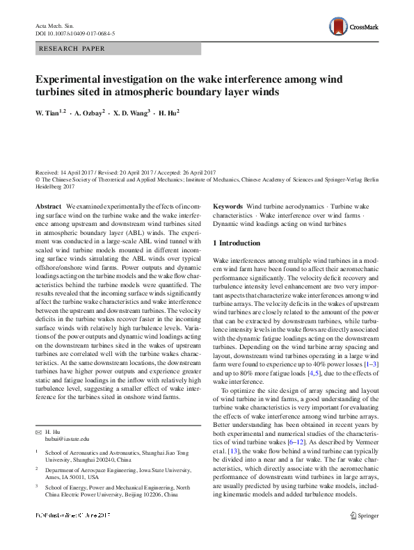 (PDF) An Experimental Investigation on the Wake Interference of ...
