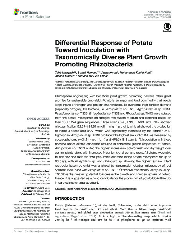 (PDF) Differential Response of Potato Toward Inoculation with ...