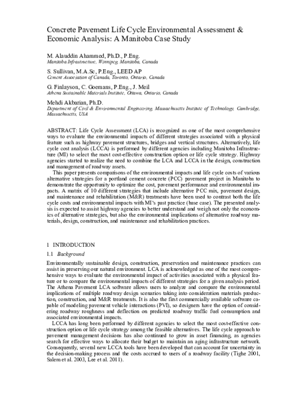 (PDF) Concrete pavement life cycle environmental assessment & economic ...