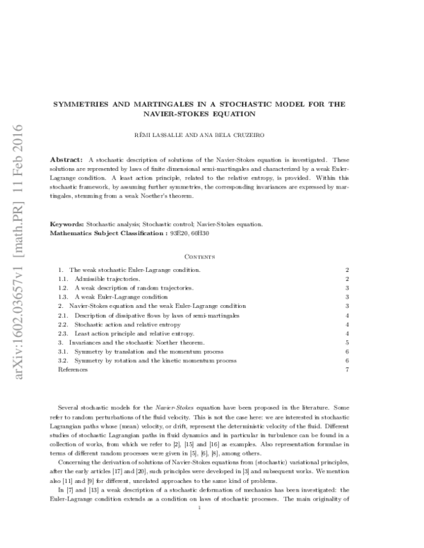 (PDF) Symmetries and Martingales in a Stochastic Model for the Navier ...