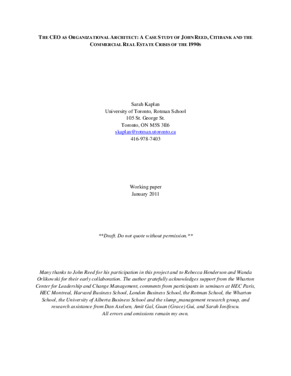(PDF) THE CEO AS ORGANIZATIONAL ARCHITECT: ACase STUDY OF JOHN REED ...