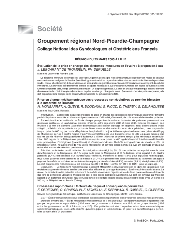 Prise en charge médicamenteuse des grossesses non évolutives au premier trimestre à la maternité de Roubaix
