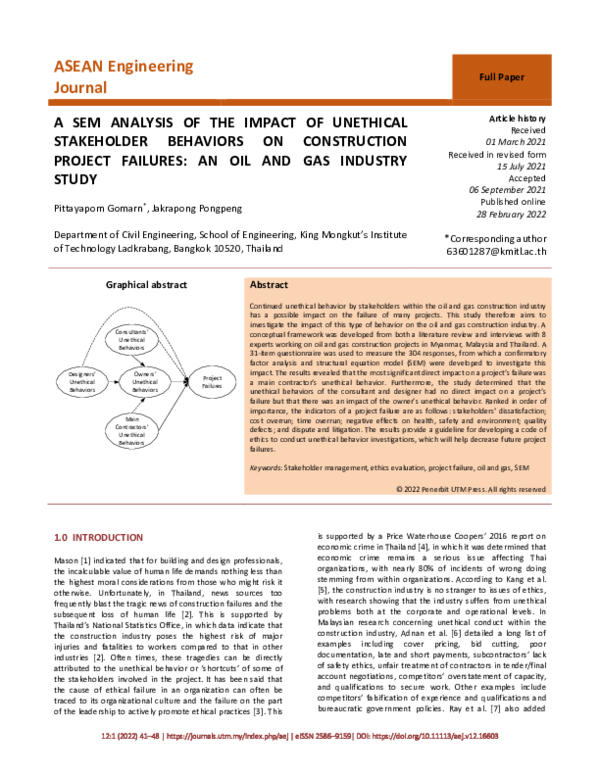 (PDF) A Sem Analysis of the Impact of Unethical Stakeholder Behaviors ...