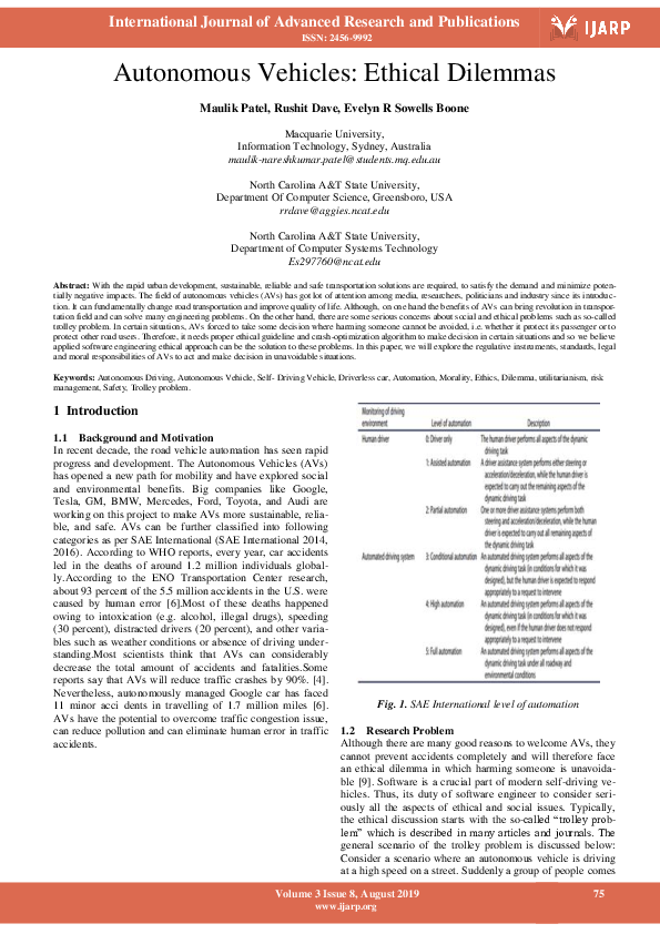 (PDF) Autonomous Vehicles: Ethical Dilemmas