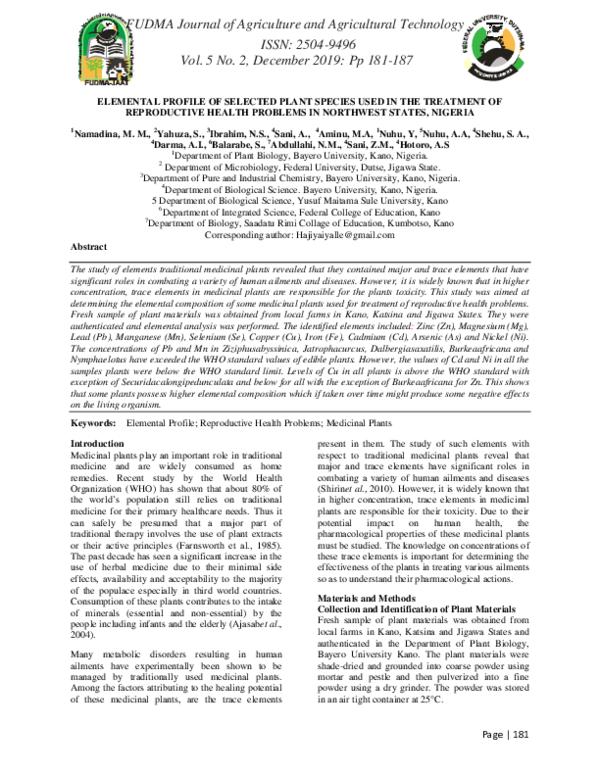 (PDF) Elemental Analysis of Medicinal Plants in Nigeria