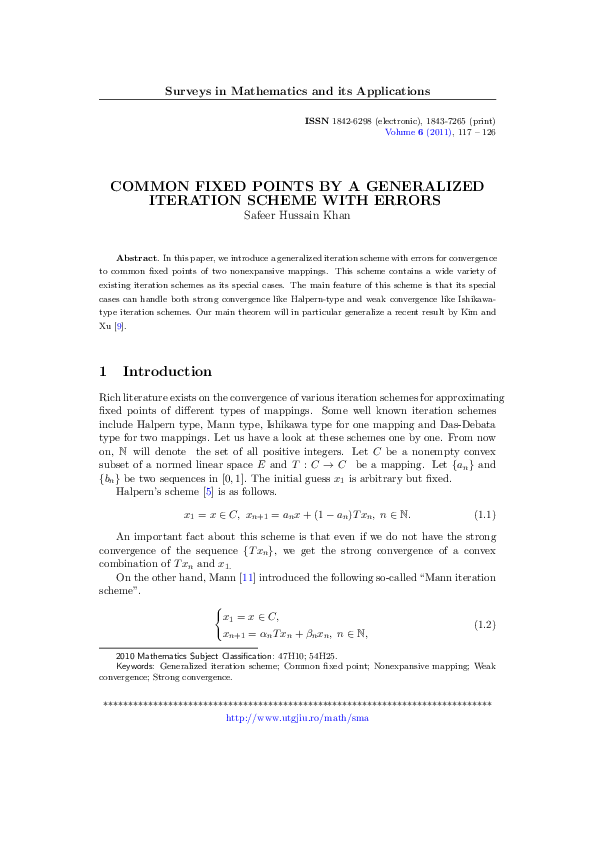(PDF) Common Fixed Points by a Generalized Iteration Scheme with Errors