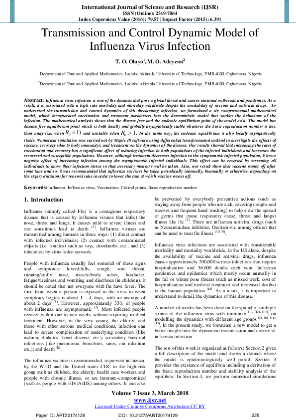 (PDF) Transmission and Control Dynamic Model of Influenza Virus Infection