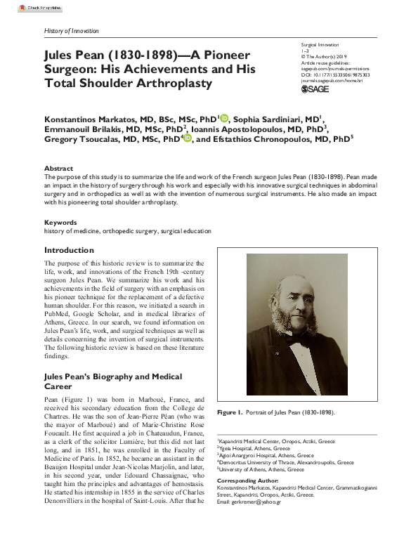 (PDF) Jules Pean (1830-1898)—A Pioneer Surgeon: His Achievements and ...