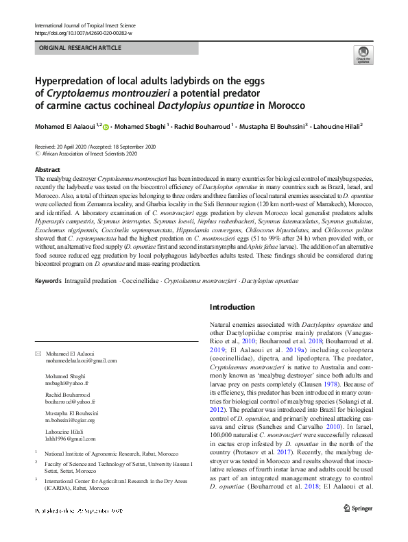 (PDF) Hyperpredation of local adults ladybirds on the eggs of ...