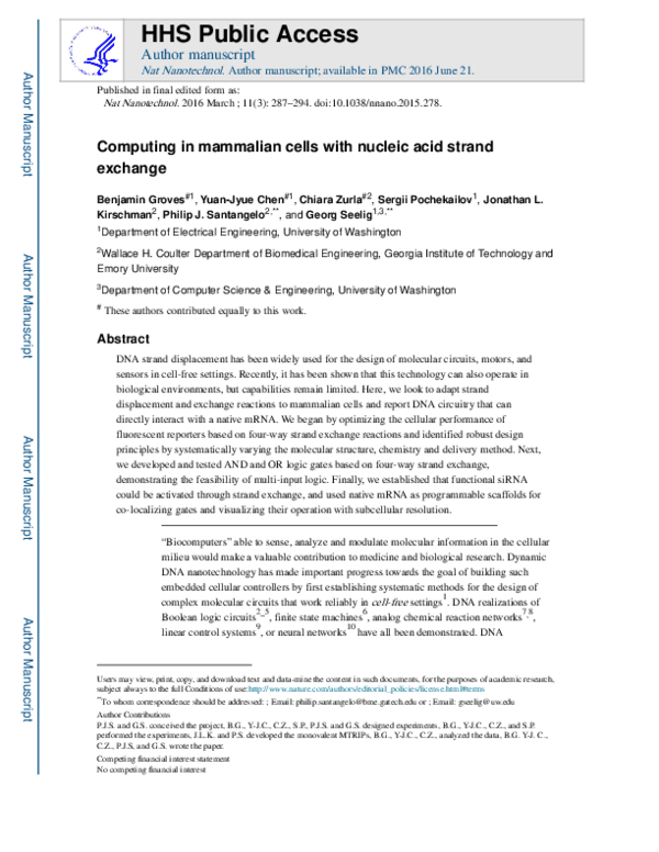 (PDF) Computing in mammalian cells with nucleic acid strand exchange