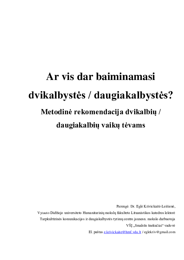 (PDF) Ar Vis Dar Baiminamasi Dvikalbystės Daugiakalbystės Metodinė ...