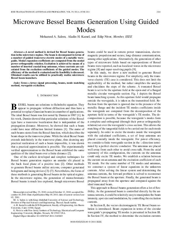 (PDF) Microwave Bessel Beams Generation Using Guided Modes