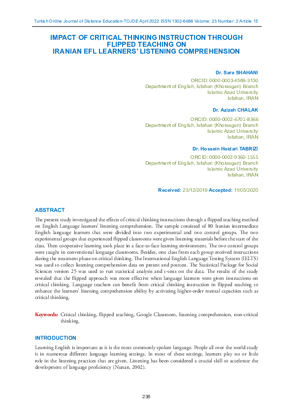 (PDF) Impact of Critical Thinking Instruction Through Flipped Teaching ...