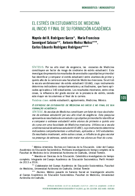 (PDF) El estrés en estudiantes de medicina al inicio y final de su ...