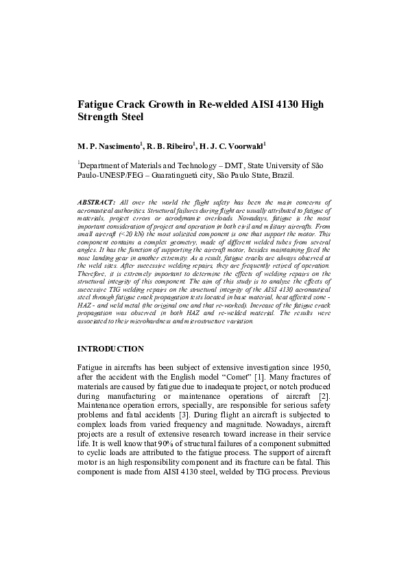 (PDF) Fatigue crack growth in re-welded AISI 4130 high strength steel